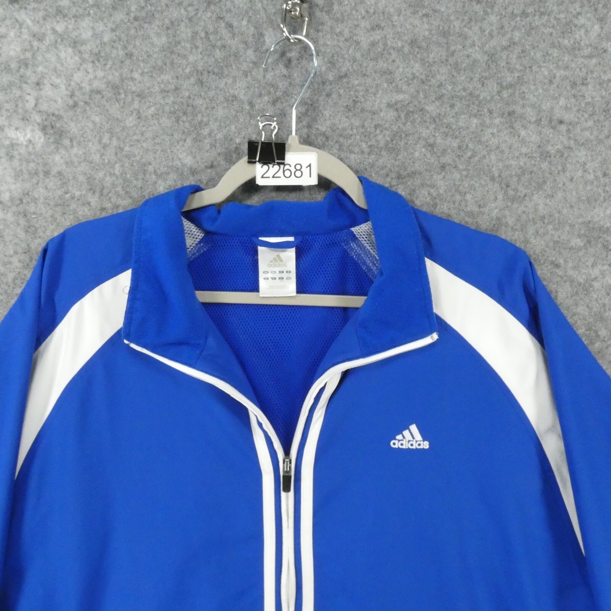 Adidas Windbreaker Jacket Mens Large Blue White Mesh Lined Full