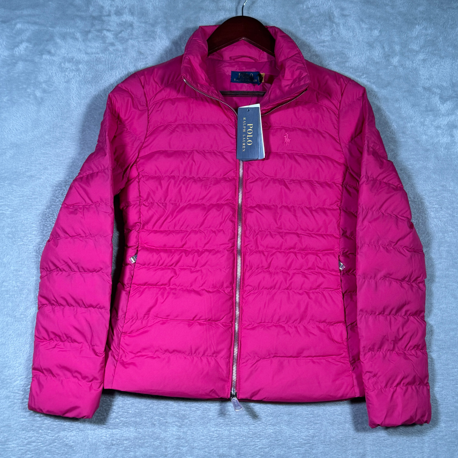 Giacca Ralph Lauren donna XS rosa pony puffer full zip idrorepellente