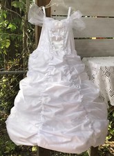 Girl's Sz 5-6 Wedding Bride Dress Full Ball Gown Costume Sparkle White Crinoline