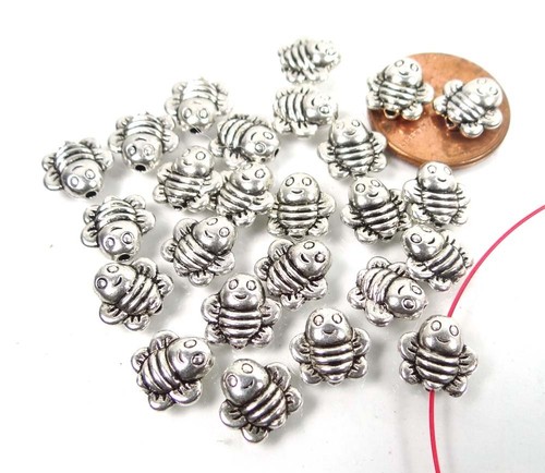20 Antique Silver Pewter Honey Bee Happy Face Beads 8mm - Picture 2 of 3