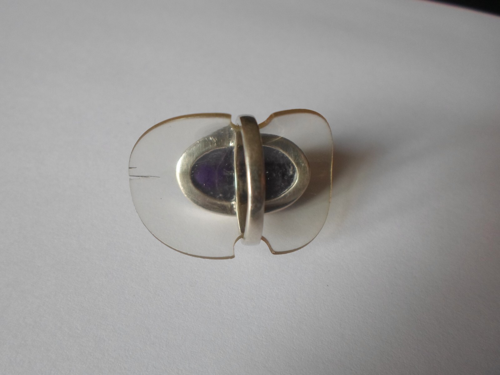 large solid silver ring, dark purple stone caboch… - image 5