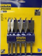 Irwin Speedbor Spade Drill Bit Assortment with Rack 6pc Set  3/8in to 1in, 88888