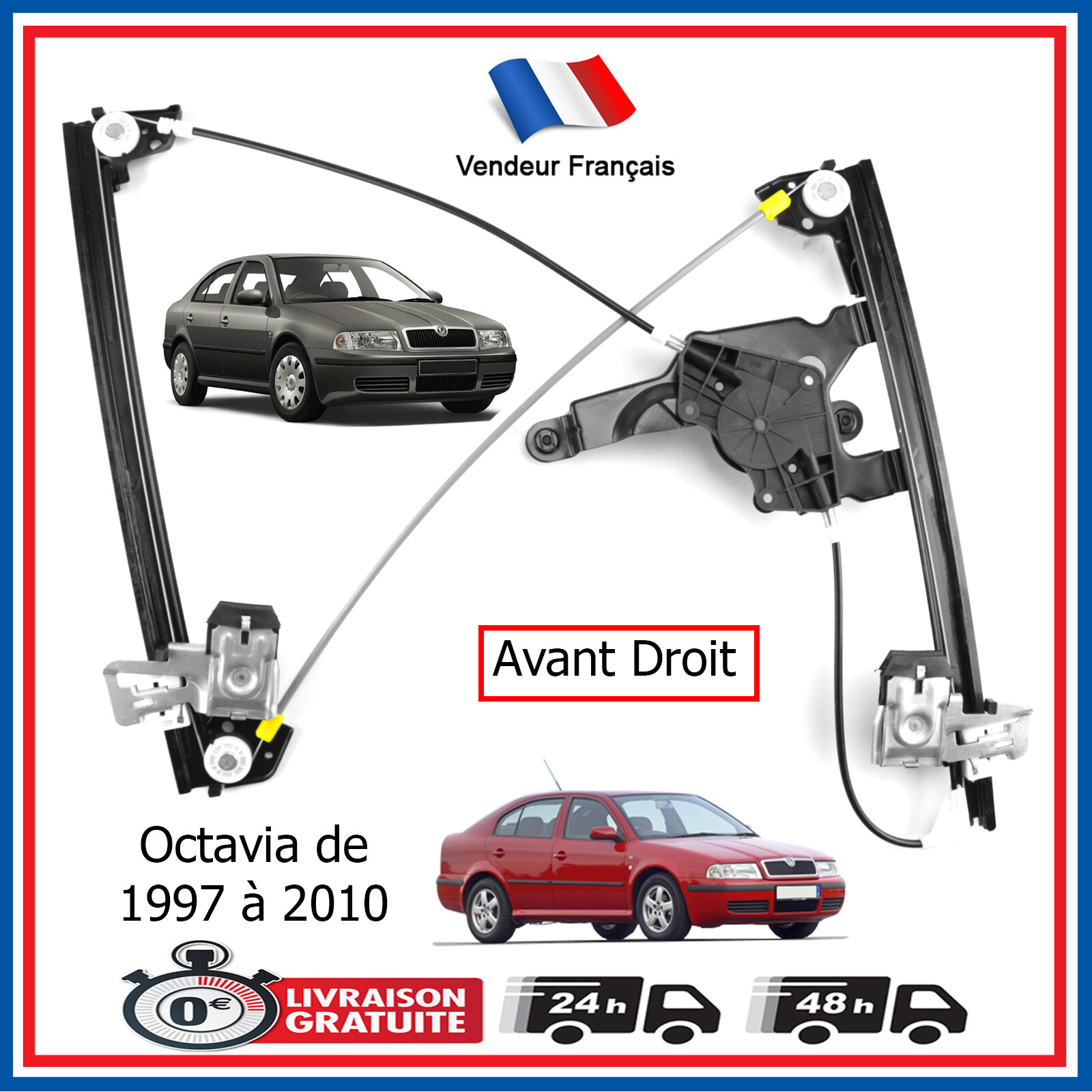 Lève-vitre de précision avant droit pour Skoda Octavia 1U0837462B