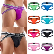 Men Jockstrap Thong Mesh Bikini Briefs Sexy Gay T-Back Underwear G-thong Panties