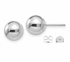 14k Solid White Gold Ball Stud Post Earrings Shiny High Polish 4mm