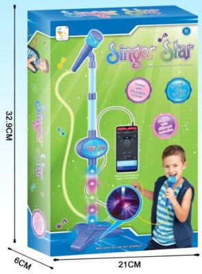 x Singer Star Microfono Con Asta Con Connettore Blu Giocattolo