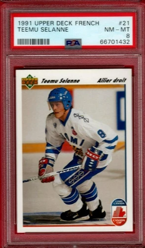 1991-92 UPPER DECK FRENCH TEEMU SELANNE ROOKIE #21 PSA 8 91-92 UD RC NM-MT