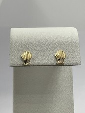 14K Yellow Gold Child Sea Shell Pushback Earrings