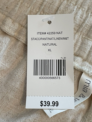 Mia & Tess Women's XL Linen Blend Wide-Leg Pants Natural Color Elastic Waist NWT - Picture 5 of 7