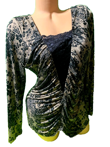 Venus Neu schwarz/beige Bluse Spitzenüberzug reduziert - XL - Langarm