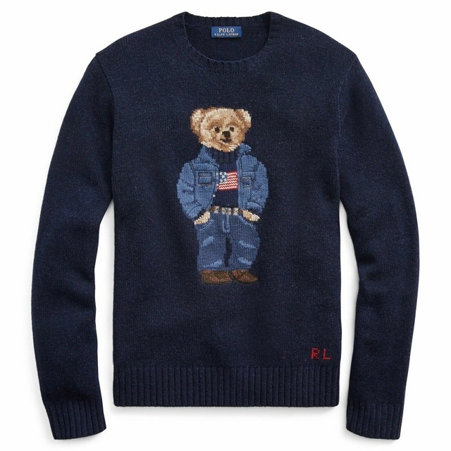 Polo Ralph Lauren Stadium Bear Wearing Wool USA Flag Sweater Jeans Jacket (XL) | eBay