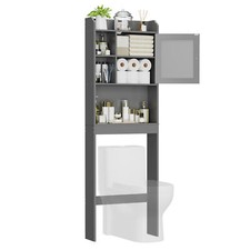 Over The Toilet Bathroom Storage Cabinet Wood Organizer w/Adjustable Shelf Gray