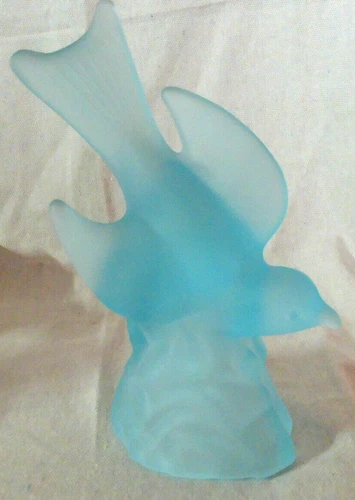 Fenton Satin Glass Blue Bird on a rock