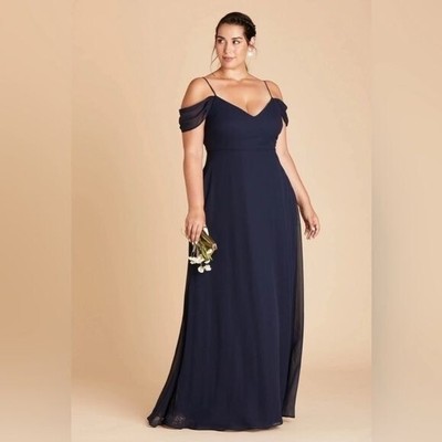 Birdy Grey 2X Navy Devin Chiffon Bridesmaid Formal Gown Dress Detachable Sleeves