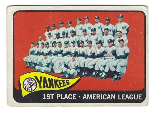 VINTAGE 1965 TOPPS NEW YORK YANKEES TEAM CARD #513 SET HIGH NUMBER VG