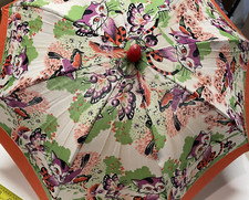 Vintage 1950' Kids Parasol With Cats, Birds and Butterflies Perfect For Display