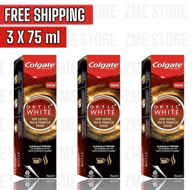 colgate tobacco 3X Colgate Optic White For Coffee, Tea & Tobacco Users Toothpaste, 75ml
