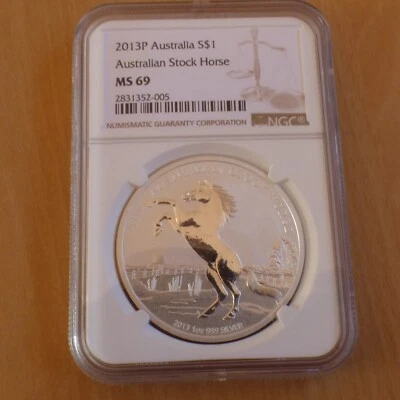 Australia 1$ Stock Horse 2013 MS69 (NGC) silver 99.9% 1 oz graded coin (Scarce) - Photo 1/4