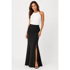 Theia black mermaid silhouette slit Sz 10 orig. 595 EUC evening formal gown