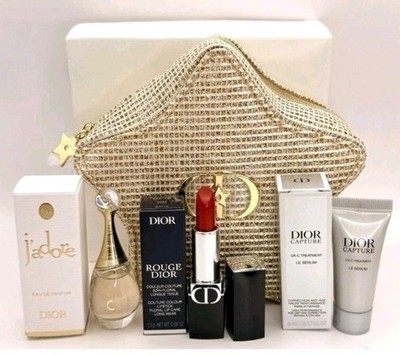 Dior Gold Star Pouch Make Up Bag 4pc Makeup Skincare Set-Limited
