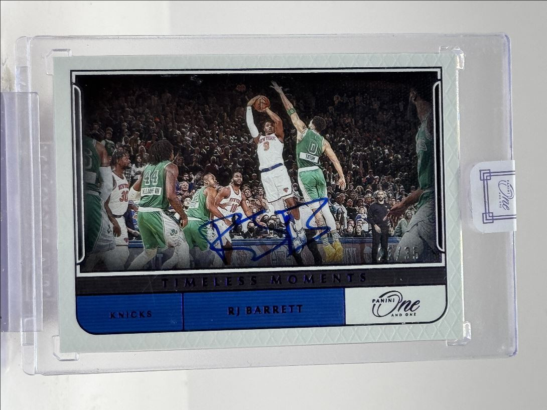 RJ BARRETT 2021-22 PANINI ONE AND ONE TIMELESS MOMENTS PURPLE AUTO /35 Q0757