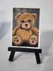 ACEO Original Animal Sad Teddy Bear Stuffed Toy Brown Fur MysticMoodArt — photo 3