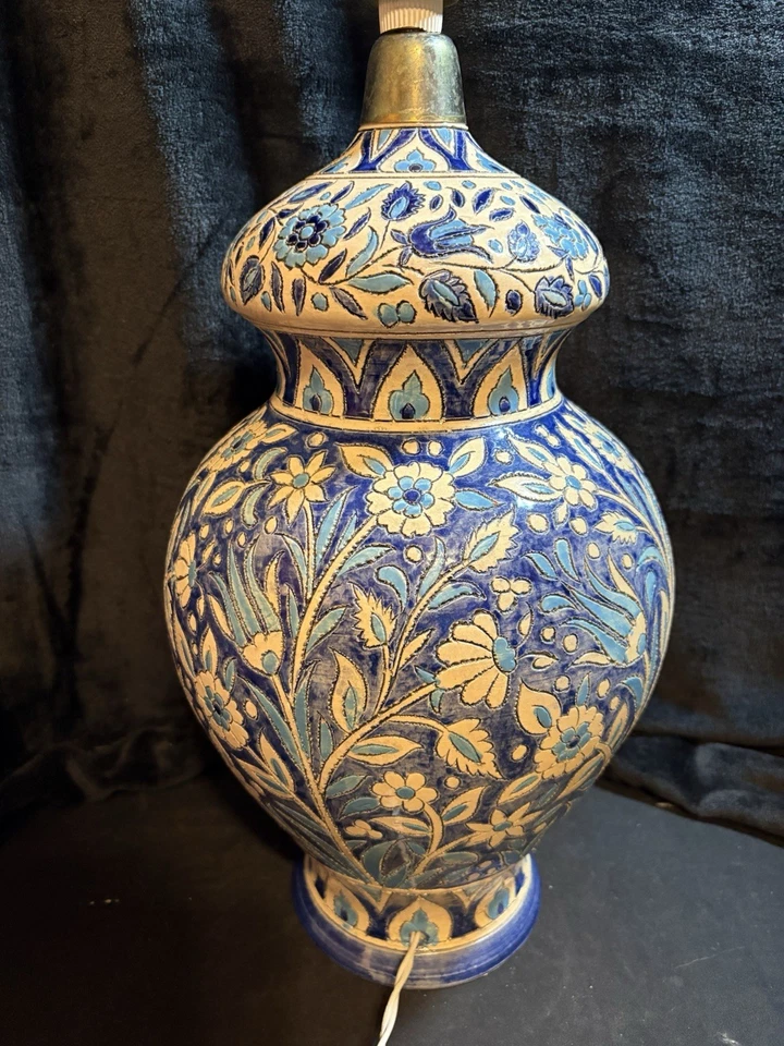 Table Lamp Stoneware Pottery Hand Thrown Glazed Blue & White Large Lamp 29" Tall - Image 4 of 4