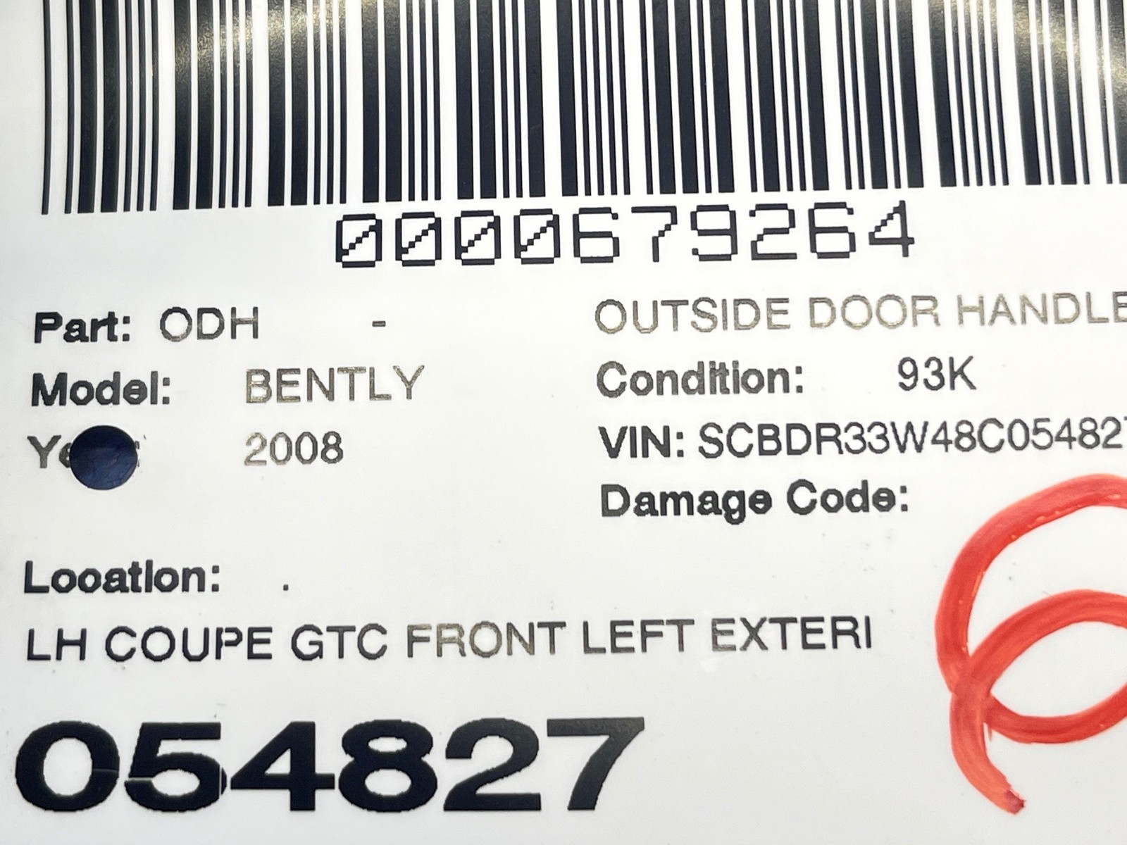 2006-2013 BENTLEY CONTINENTAL COUPE GTC FRONT LEFT EXTERIOR OUTSIDE DOOR HANDLE