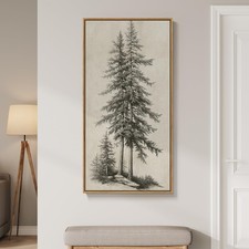 Framed Vintage Sketch Tree Wall Art Black Beige 20x40