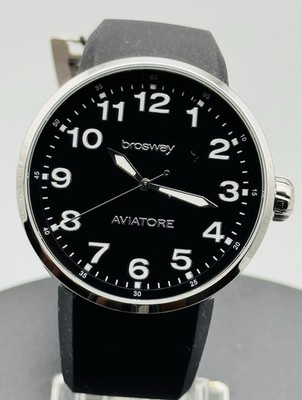 Brosway Oblo Aviatore OB241 Italian Pilot Watch NWT Black Dial 44mm Quartz Men
