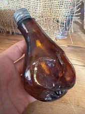 Antique, Rare Foust Distillery Amber Glass Hambone Whiskey Flask, 1880's