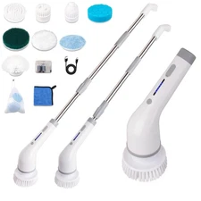 Electric Spin Scrubber 450 RPM, Long Handle, 8 Brush Heads, Car Wheel Windshield