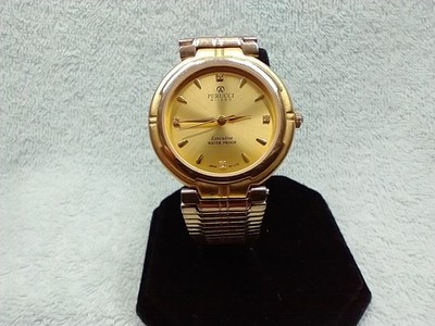 PERUCCI ''MILANO'' GOLD TONE MILINESE BRACELET THIN GOLD GEMMED FACE UNISEX WATCH