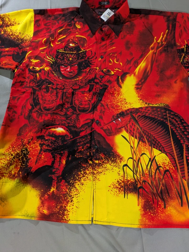 Vintage Boom Enterprise Shirt Mens XXL Red Fire Flame Warrior Cobra Graphic AOP - Image 2 of 4