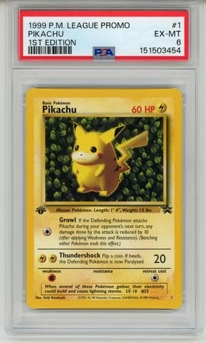 1999 Pokémon League Promo Pikachu 1  First Edition Error Graded PSA 6 EX-MT