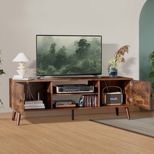 Gianna Mid Century TV Stand for 60in TVs, 2-Cabinet Storage Console Brown