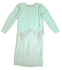 Vtg. '80s Lauren Alexandra Sz 8 Mint Green Dress Flaw READ