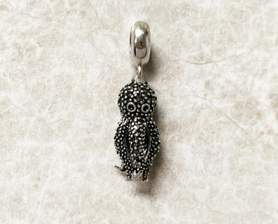 Baby Octopus 925 Sterling Silver Black Onyx Charm Pendant Round Bail