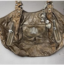 Borsa a tracolla vintage Kathy Van Zeeland Y2K bronzo metallizzato charms grosso Bling