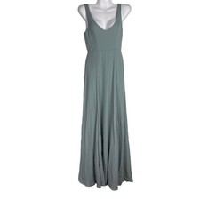 Show Me Your Mumu Jenn Maxi Dress in Silver Sage Crisp Blue V Neck XXS NWT 