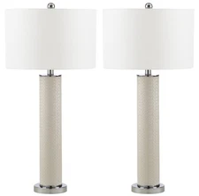 Lighting Collection Ollie Modern Contemporary Cream Faux Woven Leather 32-inc...
