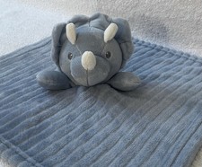 Tahari Blue White Triceratops Dinosaur Security Blanket Lovey Ribbed RN 157035