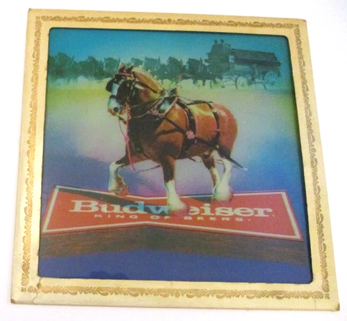 VINTAGE 12 X 12 BUDWEISER KING of BEERS CARNIVAL PRIZE ADVERTISING MIRROR SIGN