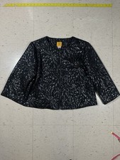Ruby Rd. Black Metallic Geometric Zip Short Jacket Women's Size 14 Long Sleeve