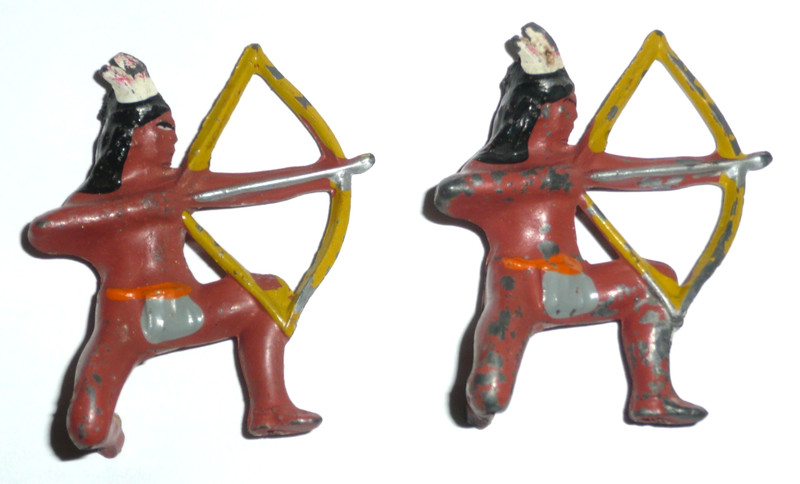 Vintage 1930's Cast Lead Manoil Barclay Indians Kneeling With Bow and Arrow #755