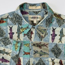Vintage Campia Mens M 100 Rayon Hawaiian Fish Shirt Made In Korea Aloha Camp