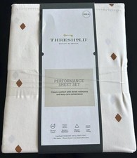 New Twin XL Sheet Set White Brown Diamonds Shrink Resistance Easy Care 3 Pc