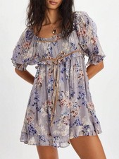 FREE PEOPLE Marney Floral Prt Puff Sleeve Ruffled Mini Babydoll Dress Sz XS #627