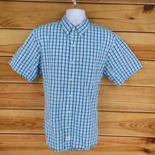 IZOD Saltwater Short Sleeve Button Down Shirt Mens L Blue Plaid Relaxed Classics