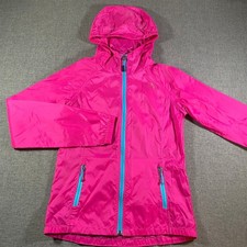 North Face Womens Pink Full Zip Hooded Lightweight Windbreaker Jacket Small Grid